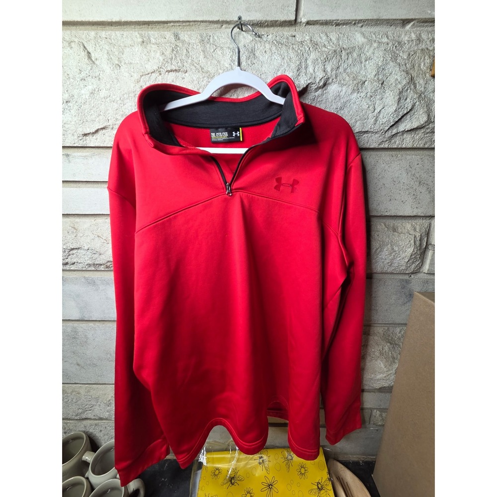 Under Armour Mens 2XL Red Quarter Zip Pullover Loose Fit Activewear Sweater